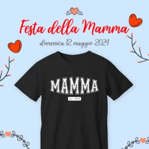 TSHIRT nera MAMMA college scritta bianca